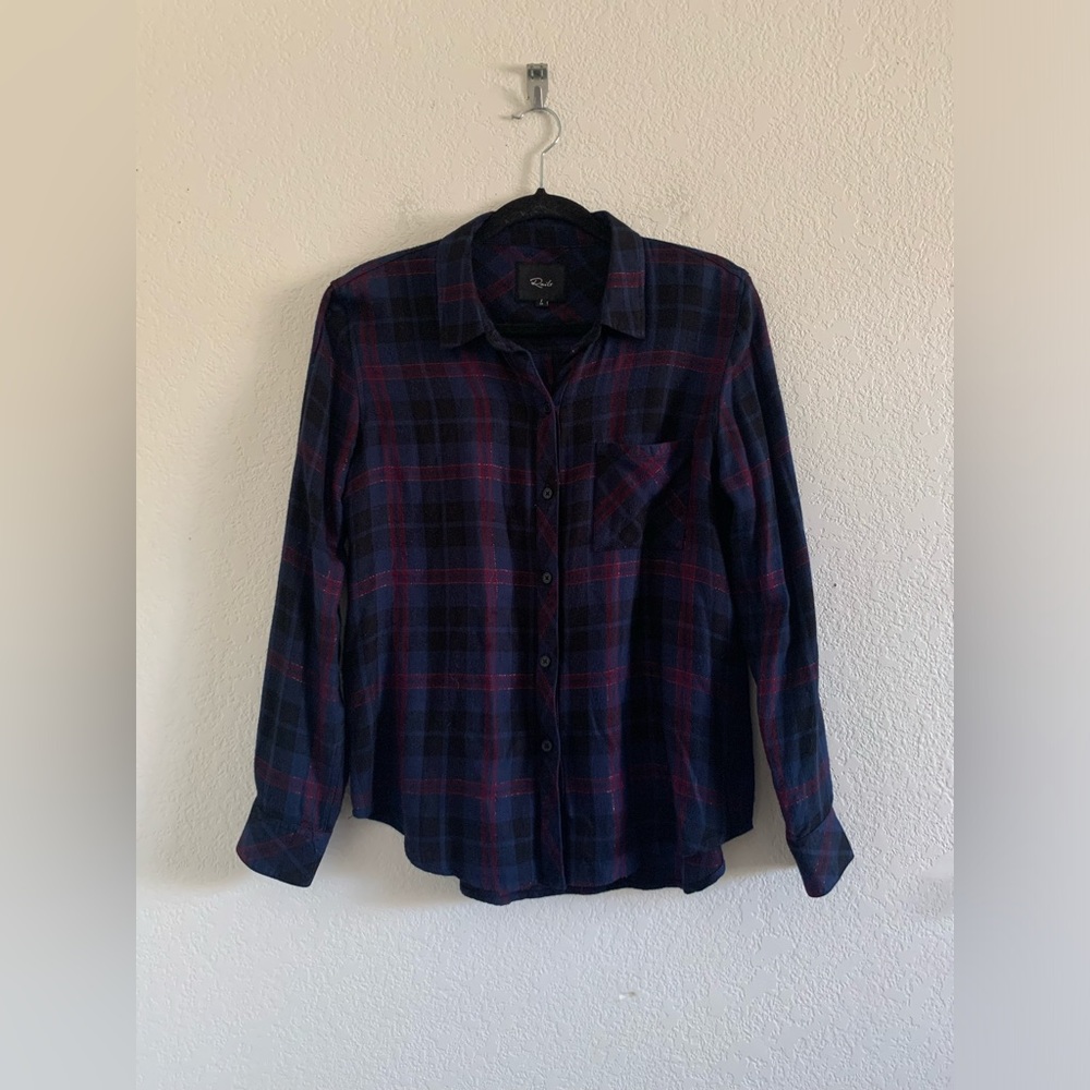 Rails Hunter Plaid Button Front Shirt In Midnight Merlot Gold SizeM Long Sleeve